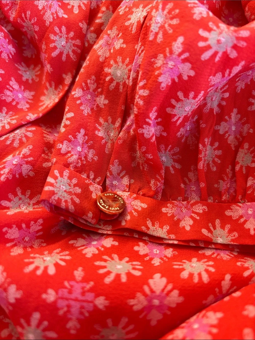 TORY BURCH Like New Orange Cream and Pink Print Long Sleeve Dress